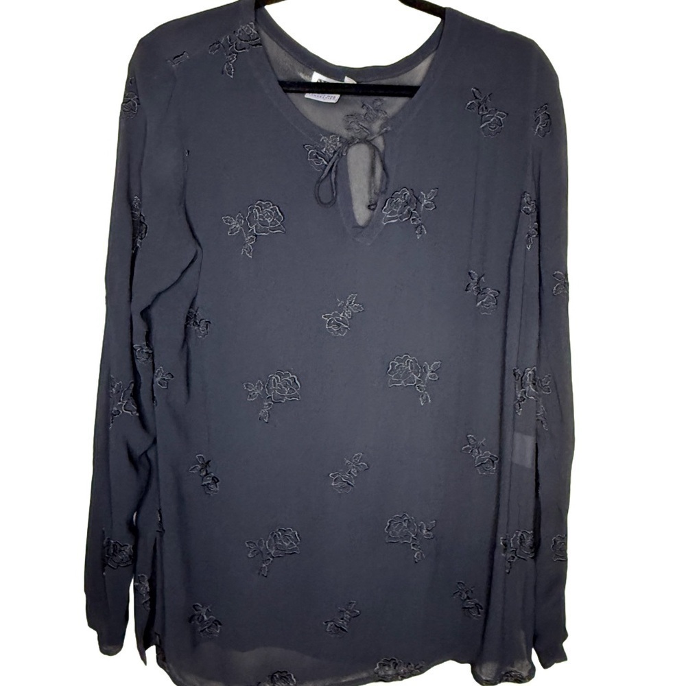 Johnny Was Black Tie Front floral embroidered sheer Blouse